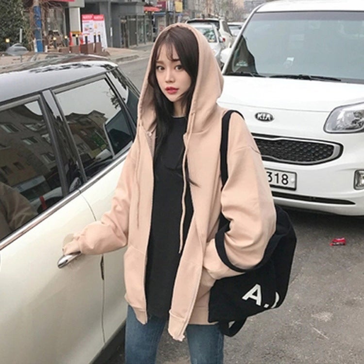Casual Zip Hoodie Women Autumn Winter Velour Sweatshirt Black  - Image 2