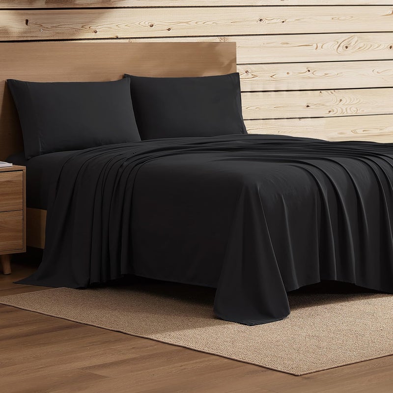 Coleman Full Size Sheets â€“ Durable Home Bedding with Outdoor Heart, Stylish & Reliable for Bedroom or Cabin â€“ Premium Solid Color, Built for Comfort, Style & Occasional Outdoor Use, Black - Image 1