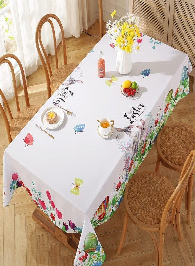 SASTYBALE Easter Tablecloth for Rectangle Tables, Washable Spring Table Cover Printed with Colorful Easter Eggs and Bunnies for Dinner Table, Party Decoration (Rectangle, 60" x 120") - Image 2