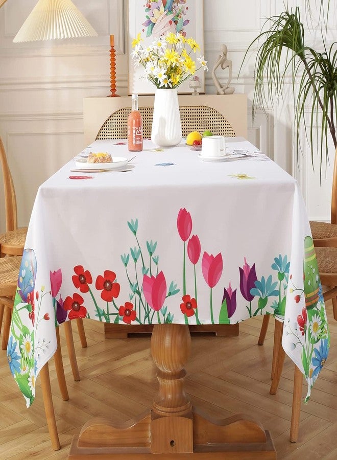 SASTYBALE Easter Tablecloth for Rectangle Tables, Washable Spring Table Cover Printed with Colorful Easter Eggs and Bunnies for Dinner Table, Party Decoration (Rectangle, 60" x 120") - Image 4
