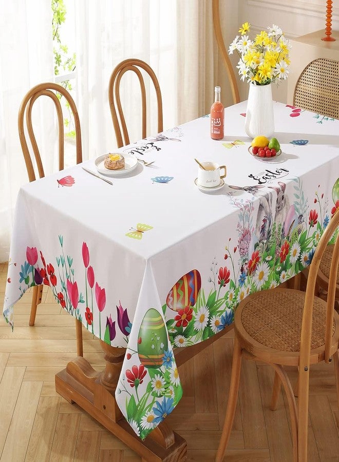 SASTYBALE Easter Tablecloth for Rectangle Tables, Washable Spring Table Cover Printed with Colorful Easter Eggs and Bunnies for Dinner Table, Party Decoration (Rectangle, 60" x 120") - Image 1