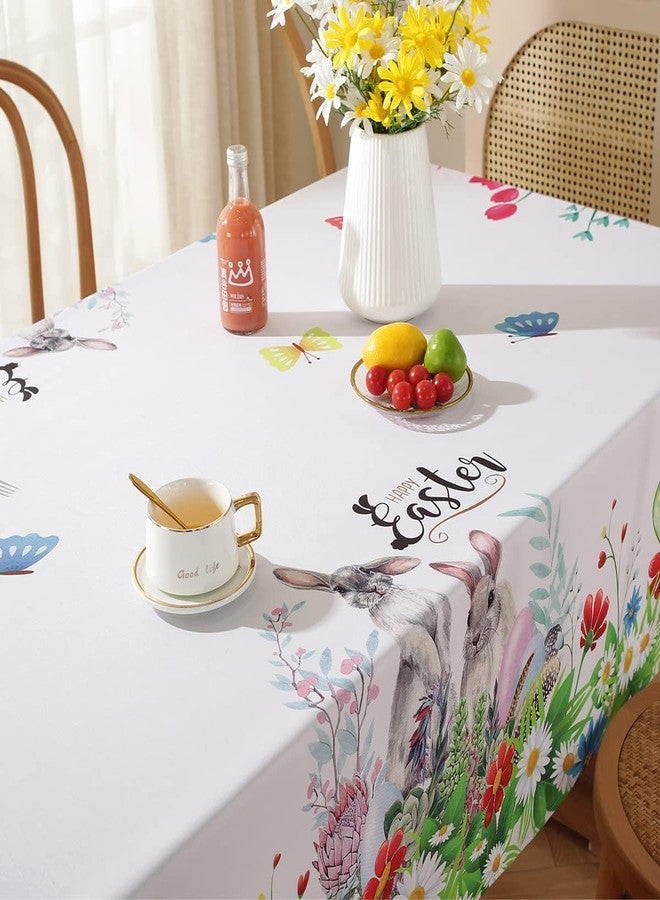 SASTYBALE Easter Tablecloth for Rectangle Tables, Washable Spring Table Cover Printed with Colorful Easter Eggs and Bunnies for Dinner Table, Party Decoration (Rectangle, 60" x 120") - Image 3