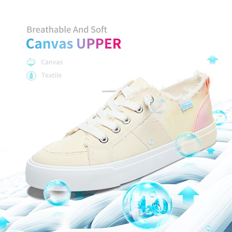 Obtaom Womens Colour Blocking Play Canvas Sneakers Cute Tie Dye Splicing Slip on Shoes Comfortable Multi Walking Shoes for Lady(Light Yellow,US6) - Image 4