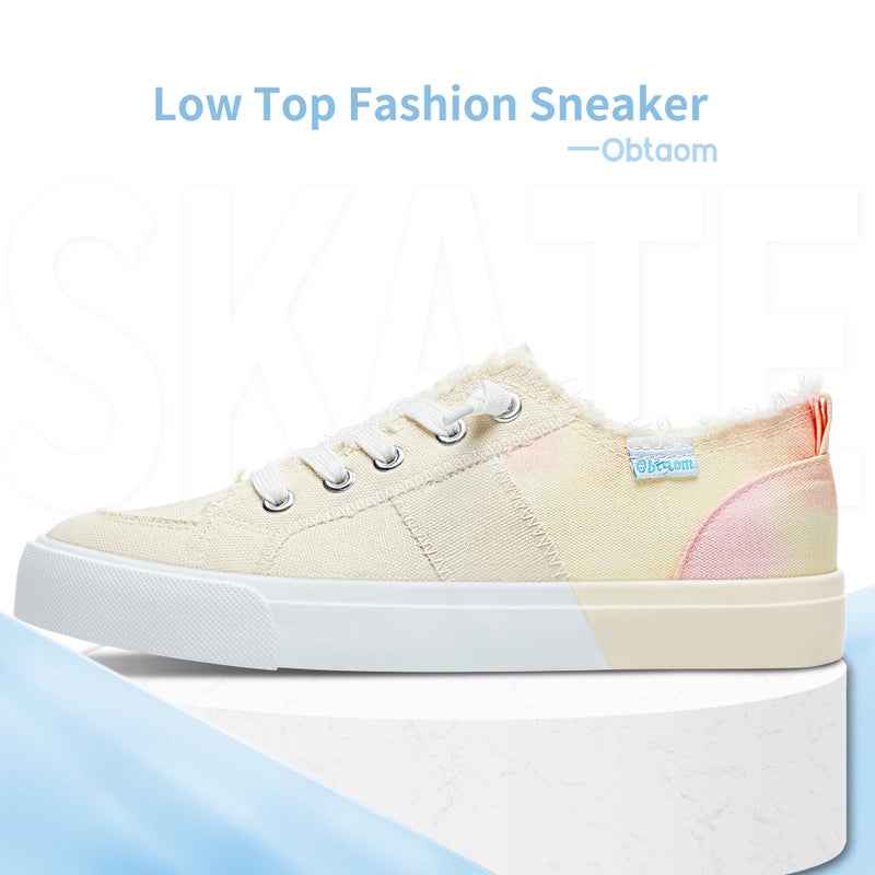 Obtaom Womens Colour Blocking Play Canvas Sneakers Cute Tie Dye Splicing Slip on Shoes Comfortable Multi Walking Shoes for Lady(Light Yellow,US6) - Image 3