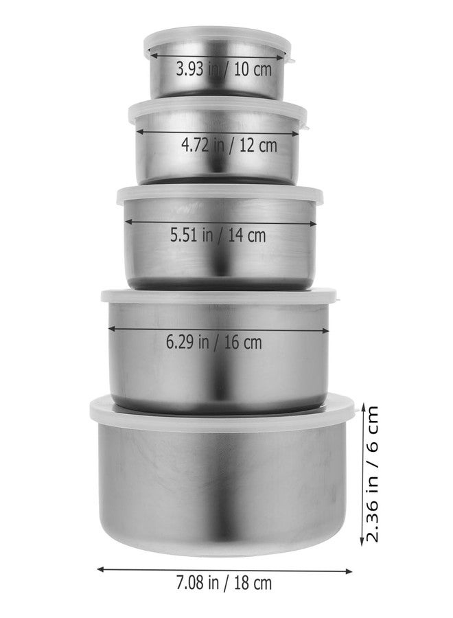 RORPOIR 5-Piece Stainless Steel Food Storage Containers Set with Lids Round Sealing Bowls for Fruits Vegetables Snacks Preservation Kitchen Organization - Image 4