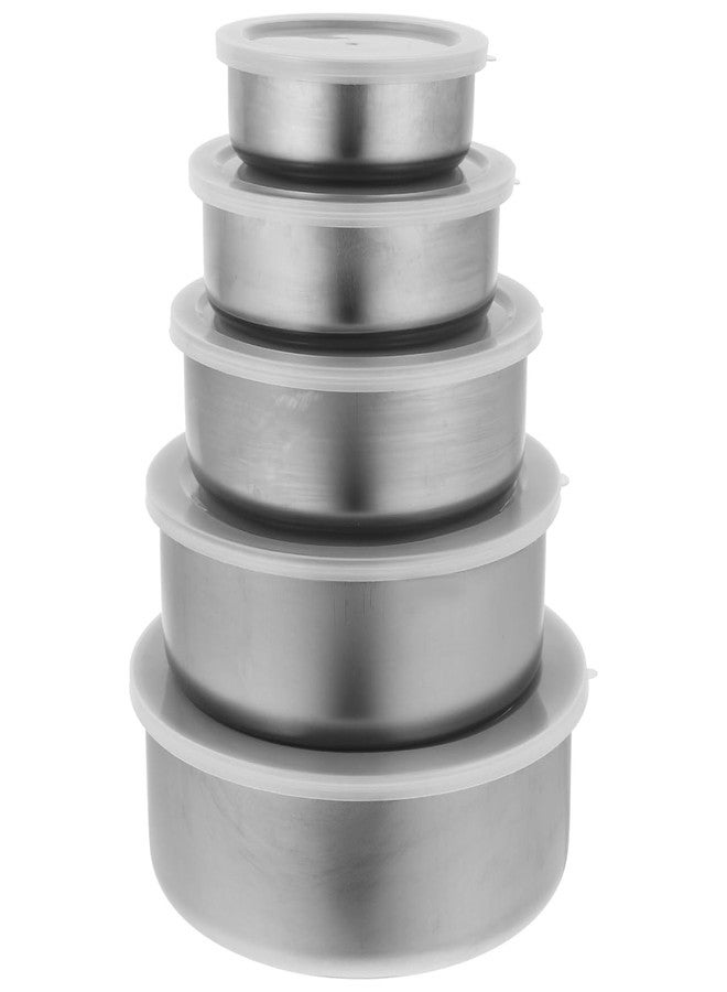 RORPOIR 5-Piece Stainless Steel Food Storage Containers Set with Lids Round Sealing Bowls for Fruits Vegetables Snacks Preservation Kitchen Organization - Image 1