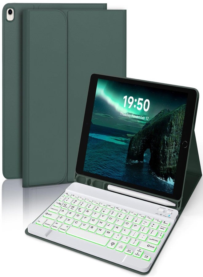 YUNPLE for iPad 9th 8th 7th Generation Case with Keyboard 10.2" - 7 Color Backlit Wireless Detachable Folio Keyboard Cover with Pencil Holder, Compatible with iPad Pro 10.5”/Air 3rd Gen (Dark Green) - Image 1