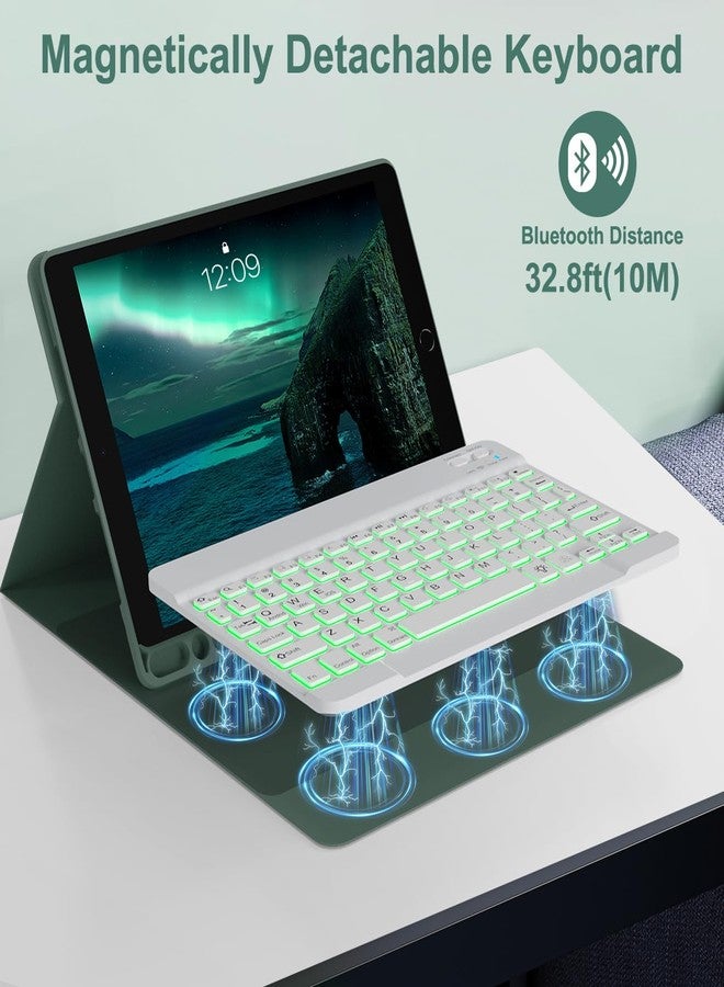 YUNPLE for iPad 9th 8th 7th Generation Case with Keyboard 10.2" - 7 Color Backlit Wireless Detachable Folio Keyboard Cover with Pencil Holder, Compatible with iPad Pro 10.5”/Air 3rd Gen (Dark Green) - Image 4