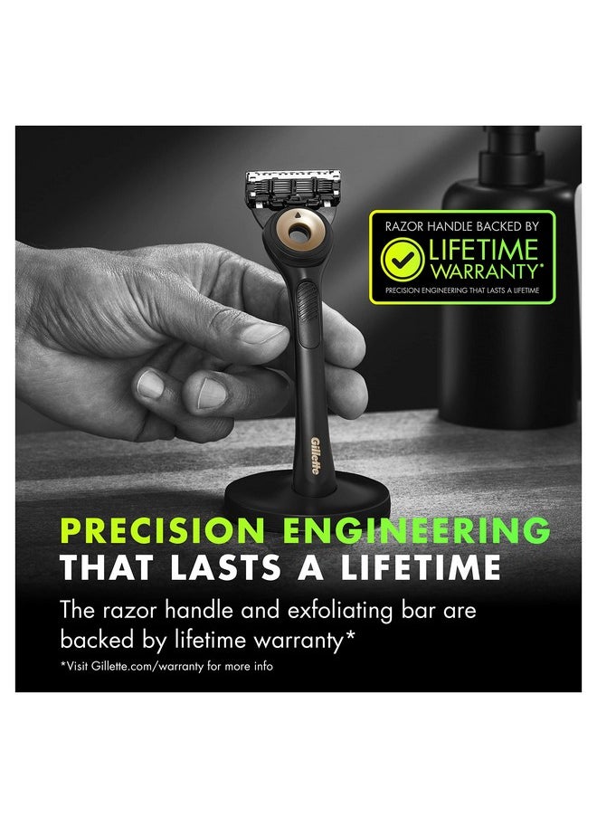 Illette Labs Mens Razor With Exfoliating Bar Shaving Kit For Men Includes 1 Handle 2 Razor Blade Refills 1 Premium Magnetic Stand Black And Gold Razor For Men