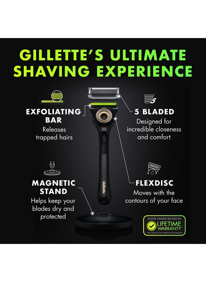 Illette Labs Mens Razor With Exfoliating Bar Shaving Kit For Men Includes 1 Handle 2 Razor Blade Refills 1 Premium Magnetic Stand Black And Gold Razor For Men