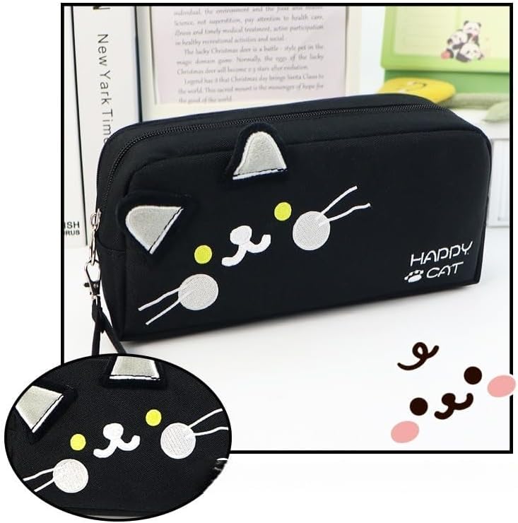 Large Capacity Pencil Case with 3 Layers, Double Layer Embroidery Cat Design Pen Organizer, Multi-Compartment Stationery Pouch for Students, Kids and Cat Lovers, School Supplies Travel Pen Holder - Image 2