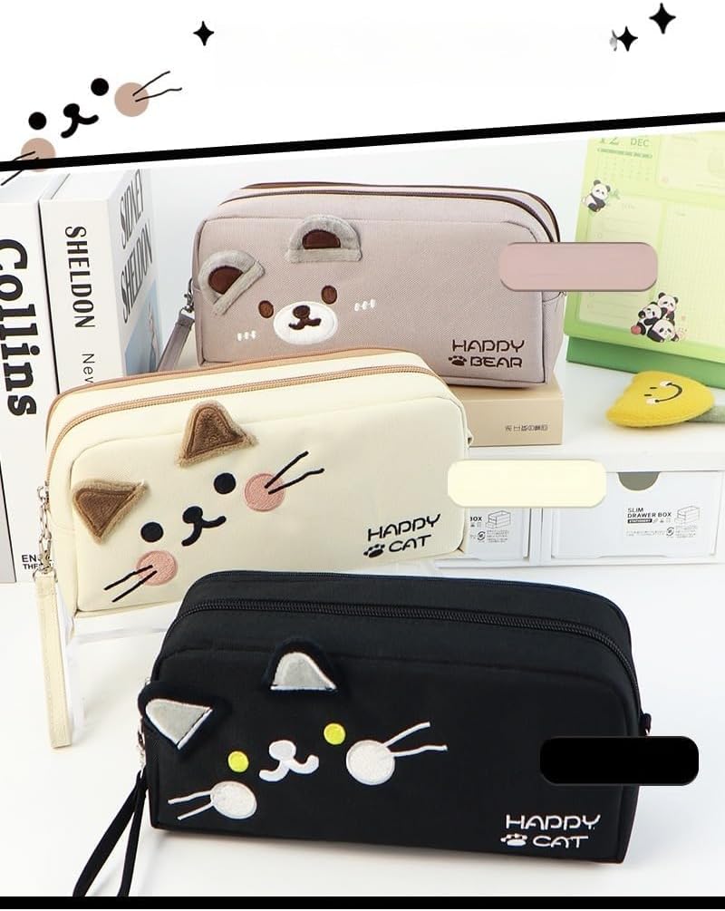 Large Capacity Pencil Case with 3 Layers, Double Layer Embroidery Cat Design Pen Organizer, Multi-Compartment Stationery Pouch for Students, Kids and Cat Lovers, School Supplies Travel Pen Holder - Image 4