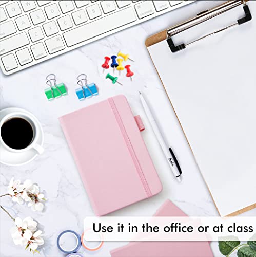 feela 6 Pack Pocket Small Notebooks Bulk, Mini Cute Memo Notepads Hardcover College Ruled Lined Journals with Pen Holder for Women Girls Office School, with 6 Black Pens, 3.5”x 5.5”, A6, Rose Pink - Image 4