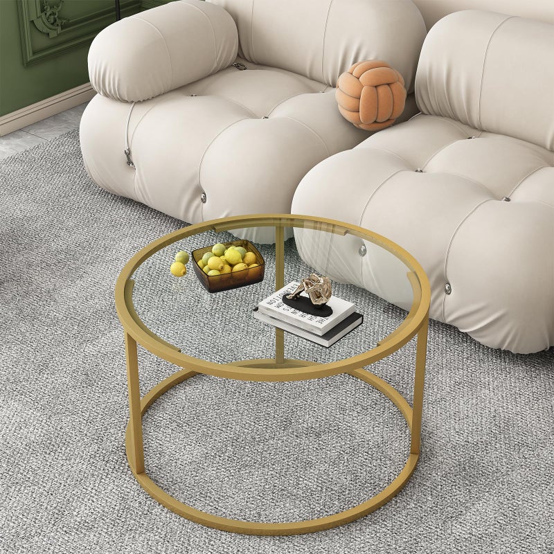 Easy Paws Glass Coffee Table,Round Gold Coffee Table for Small Space,27" Modern Center Table,Glass Top Clear Coffee Table with Sturdy Metal Frame for for Living Room Home Office, Easy Assembly - Image 5