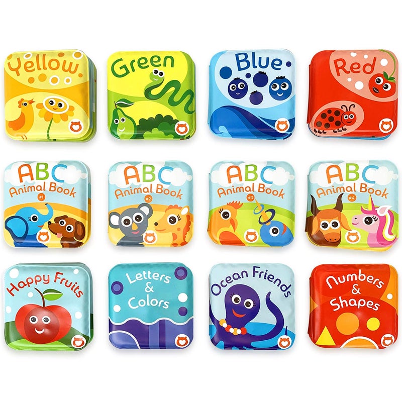 BabyBibi Super Bath Book Set of 12 (Fruits, Ocean Friends, ABC, Numbers Books; Color Recognition Bath Books Including Yellow, Green, Red and Blue Color Topics, ABC Animal Bath Books. - Image 3