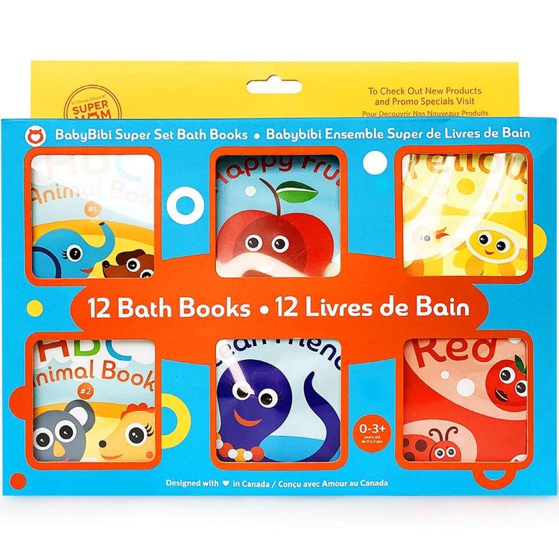 BabyBibi Super Bath Book Set of 12 (Fruits, Ocean Friends, ABC, Numbers Books; Color Recognition Bath Books Including Yellow, Green, Red and Blue Color Topics, ABC Animal Bath Books. - Image 2