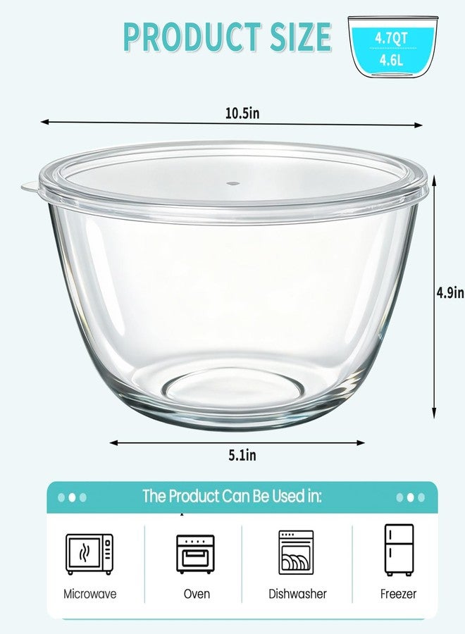 KEUYE Large Glass Bowl For Bread Making,4.7Qt(4500ml),Dishwasher Safe,Glass Bowl For Sourdough Bread Proofing,With Lid - Image 2