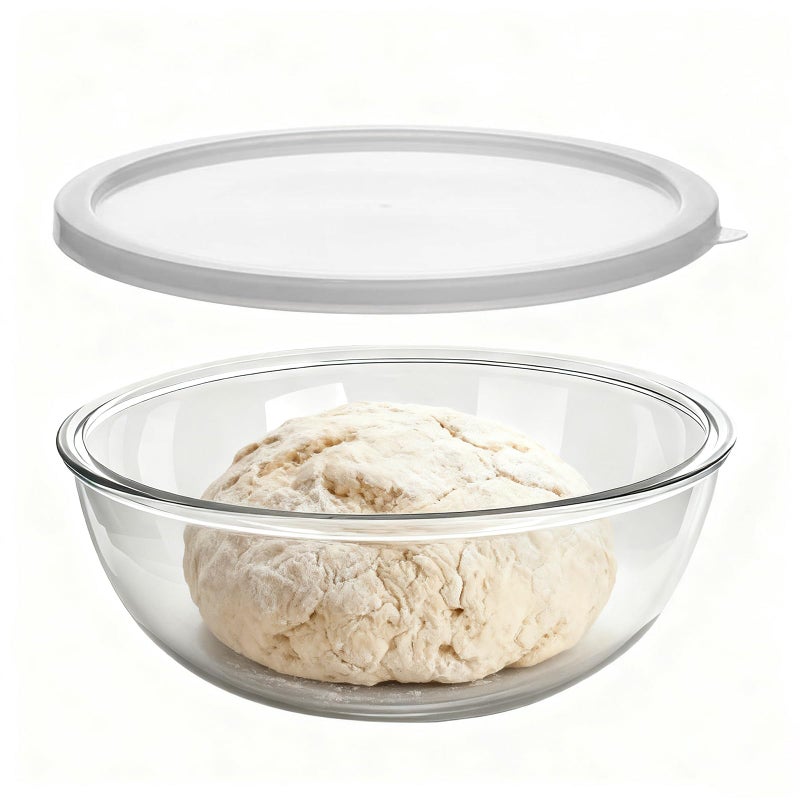 KEUYE Large Glass Bowl For Bread Making,4.7Qt(4500ml),Dishwasher Safe,Glass Bowl For Sourdough Bread Proofing,With Lid - Image 1