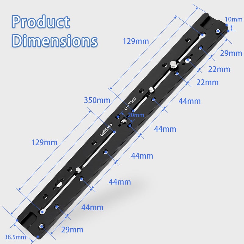 LEFTFOTO 350mm Double Dovetail Slide Rail with Arca Swiss Quick Release Plate,Locating Hole for ARRI,1/4" & 3/8" Threads,Cold Shoe - for DSLR Camera Tripod Ballhead - Image 5