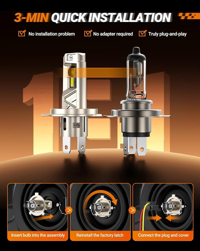 SEALIGHT H4 Fog Bulbs, 96000LM 10X Brighter S6 Pro HB2 Fog Bulb with 32 Lighting Chips, 80,000hrs+ Lifespan 9003 Drving Light, 6500K White, Plug n Play, for Powersports ATV, Vehicle, Pack of 2 - Image 3