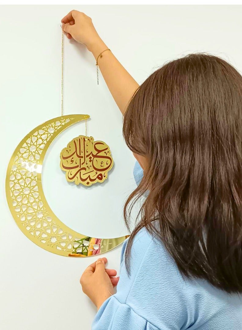 Jinou Jinou Eid Mubarak Decorations for Home & Office Made with Premium Quality Acrylic – Eid Mubarak Door Hanging for Outdoor & Indoor  - Image 3