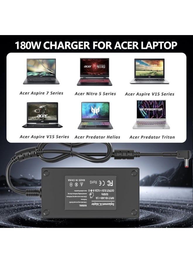 Terabyte 180W Adapter Charger Compatible with Acer Predator Helios 300 G3-571 G3-572 PH315-52 PH317-51 Nitro 5 7 AN515-44 AN515-51 AN515-55 AN715-52 Triton 300 PT314-51 PT315-52 Laptop Power Supply Cord - Image 2