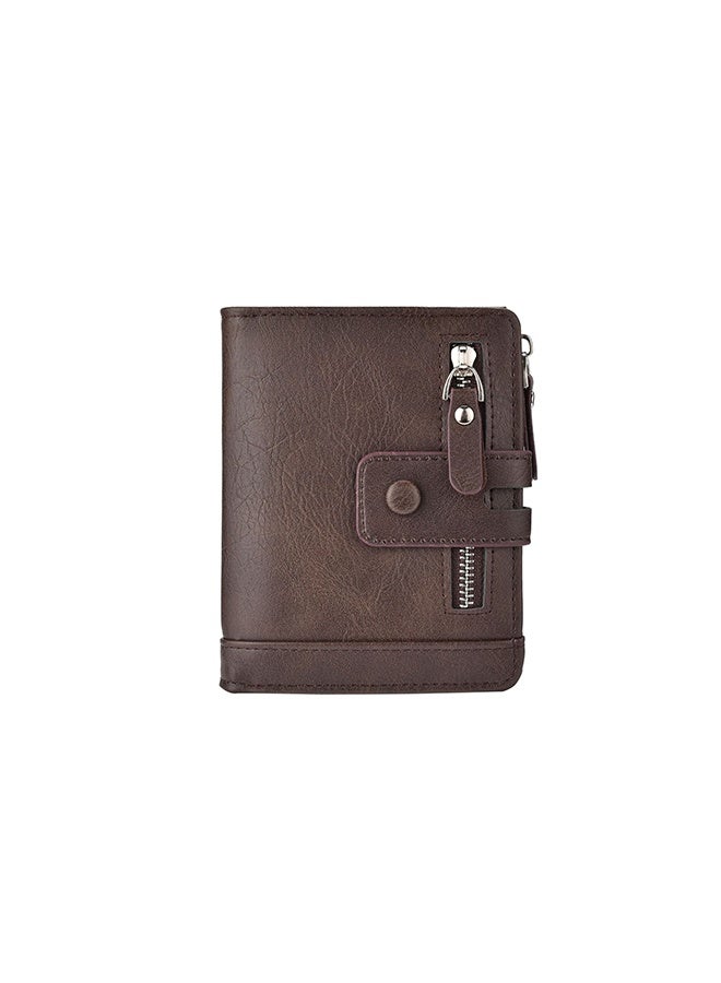 Unisex slim and compact leather wallet, multifunctional pocket bag, foldable cash coin bag, credit card holder, hand-held bag with double zipper (coffee style) - Image 1