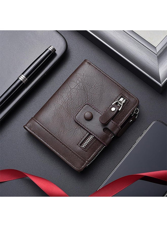 Unisex slim and compact leather wallet, multifunctional pocket bag, foldable cash coin bag, credit card holder, hand-held bag with double zipper (coffee style) - Image 4