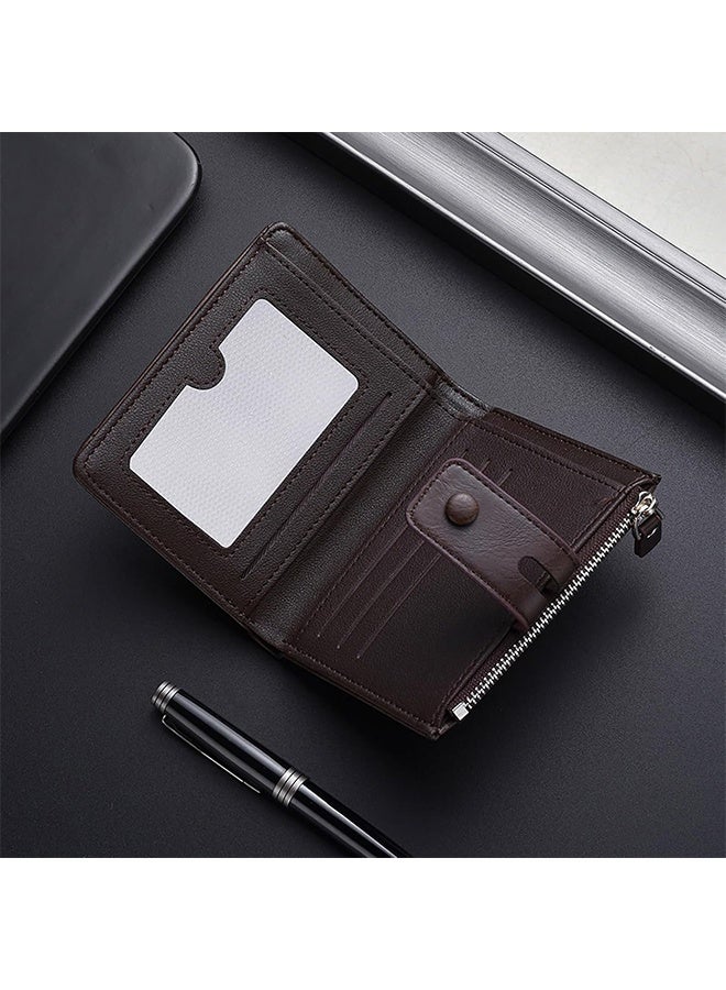 Unisex slim and compact leather wallet, multifunctional pocket bag, foldable cash coin bag, credit card holder, hand-held bag with double zipper (coffee style) - Image 2