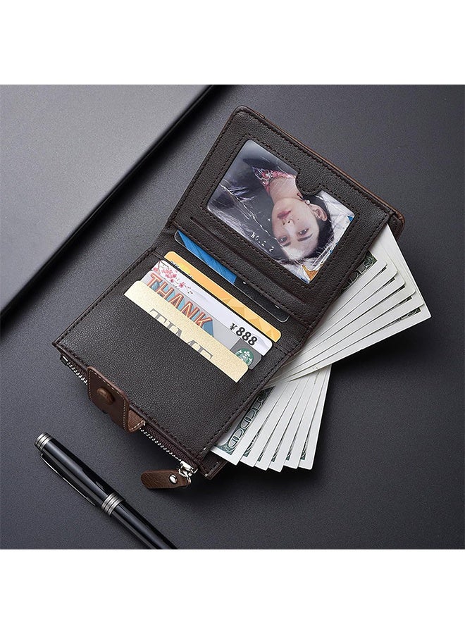 Unisex slim and compact leather wallet, multifunctional pocket bag, foldable cash coin bag, credit card holder, hand-held bag with double zipper (coffee style) - Image 3