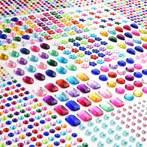 QUEENTI 2102pcs Gems Stickers, Self Adhesive Gems for Crafts Bling Rhinestones for Crafts, Assorted Shapes Jewels Rhinestones Stickers, Muticolor - Image 1