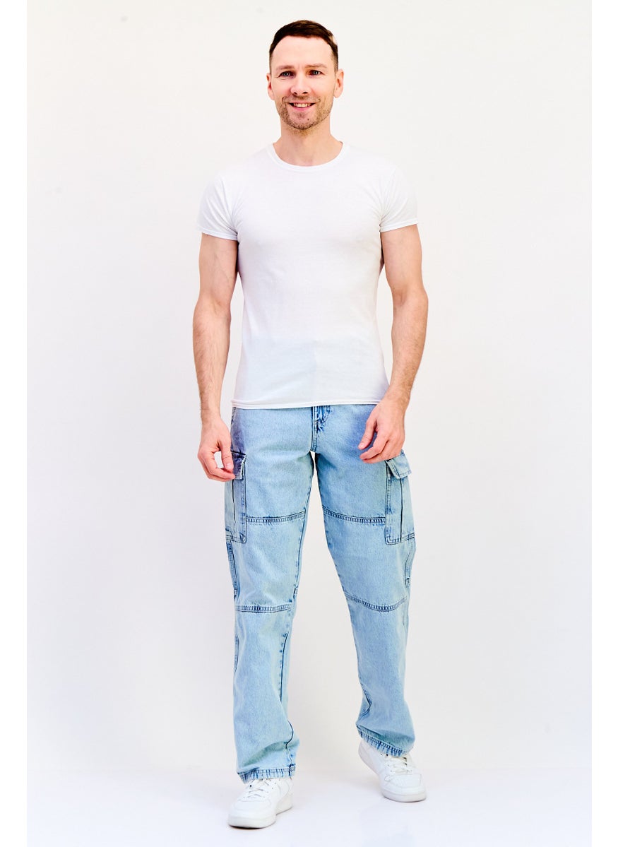 Jack Jones Men Regular Fit Washed Non-Stretchable Cargo Jeans, Blue  - Image 4