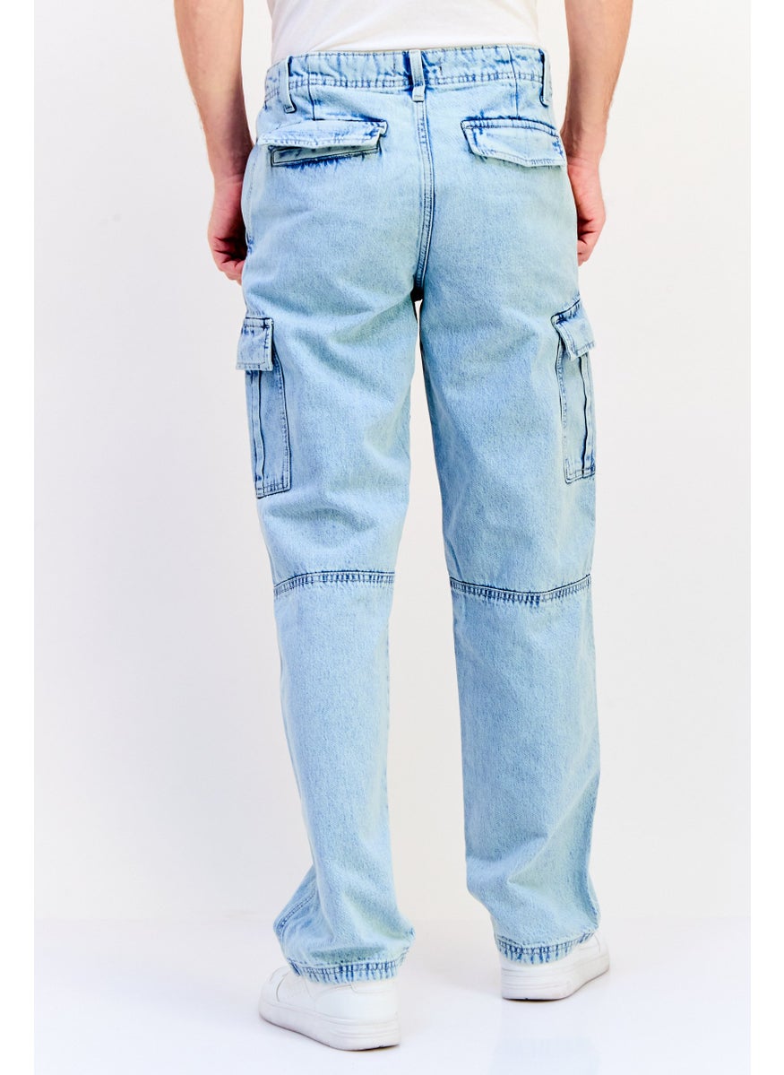 Jack Jones Men Regular Fit Washed Non-Stretchable Cargo Jeans, Blue  - Image 2