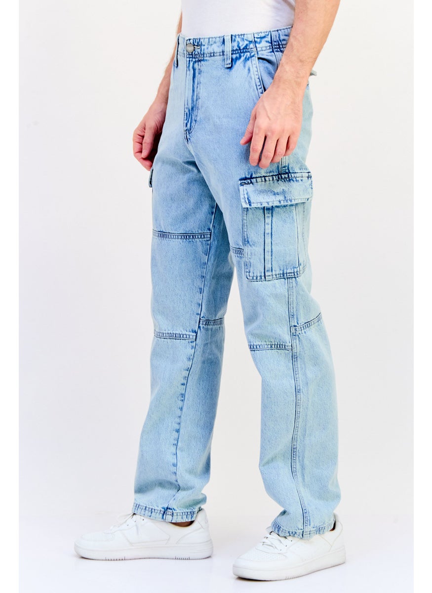 Jack Jones Men Regular Fit Washed Non-Stretchable Cargo Jeans, Blue  - Image 3