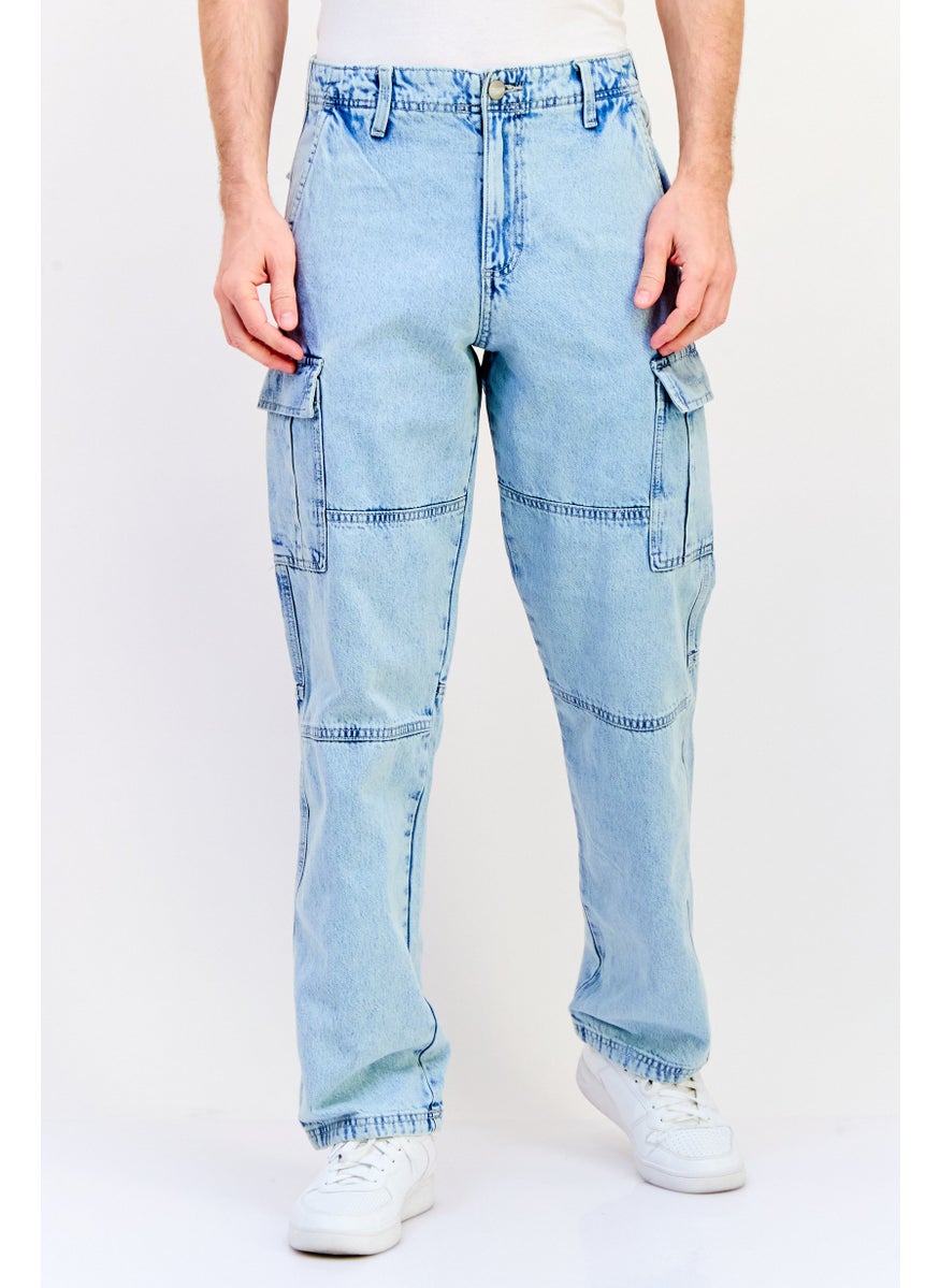 Jack Jones Men Regular Fit Washed Non-Stretchable Cargo Jeans, Blue  - Image 1