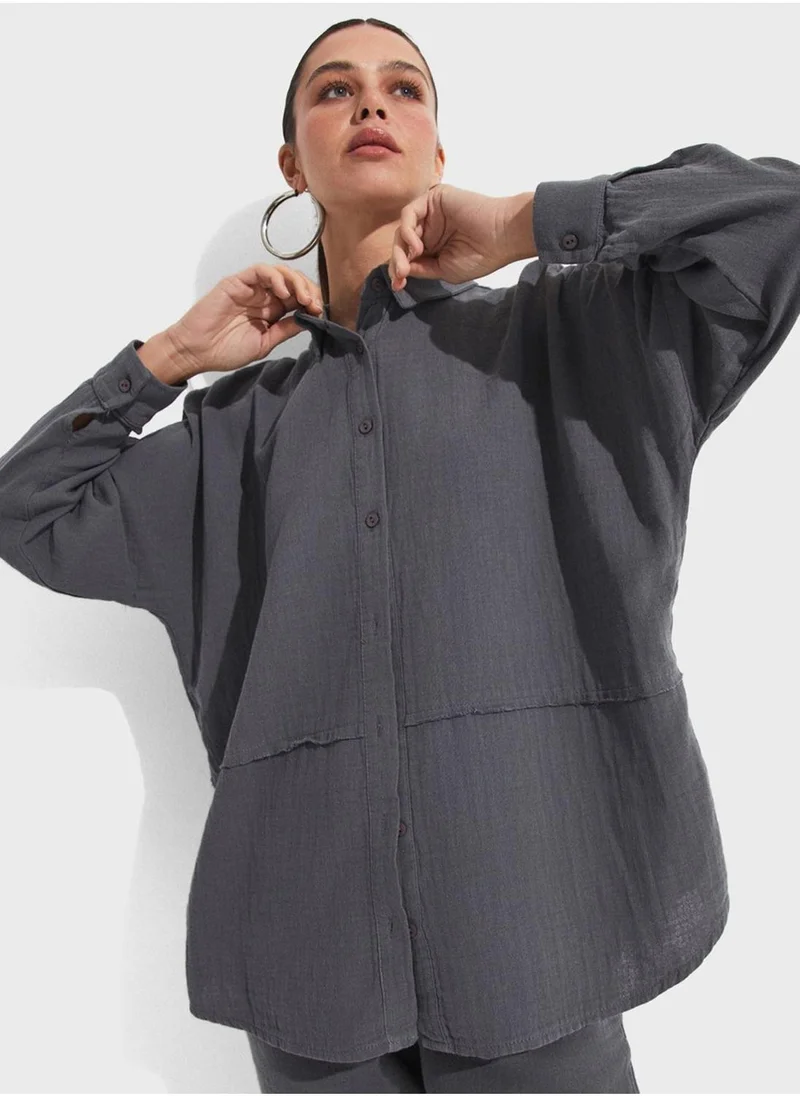 جون Button Down Shirt & High Waist Pants Set