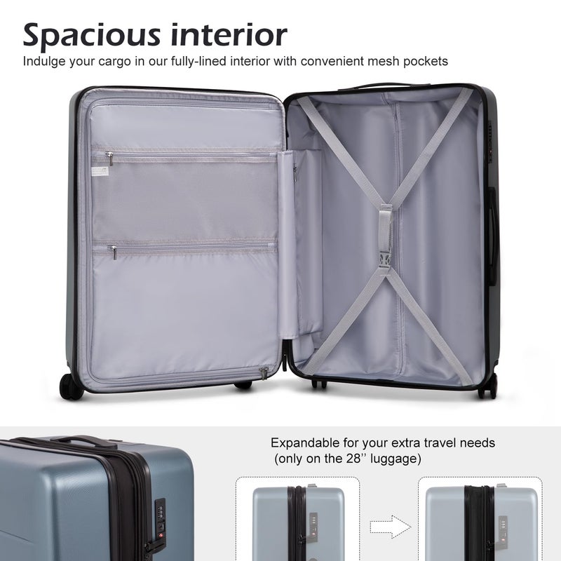 Coolife حقيبة سفر كوليف  قطعة حقيبة يد ABS+PC دوارة بعجلات مع جيب (أبيض، 20 بوصة (حقيبة يد)) - Image 5