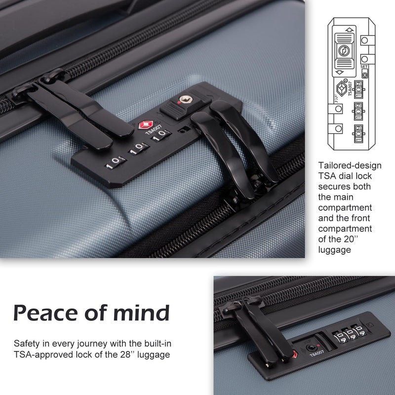 Coolife حقيبة سفر كوليف  قطعة حقيبة يد ABS+PC دوارة بعجلات مع جيب (أبيض، 20 بوصة (حقيبة يد)) - Image 4