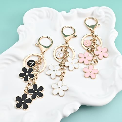 OUMILAN Initial Letter Keychain Cute Flower Charms Keyring for Handbag Backpack–Personalized A-Z Alphabet Jewelry Gift for Women Girl (K, White) - Image 5