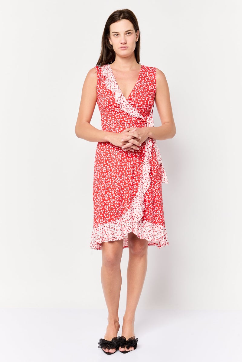Phase Eight Women Floral Print Wrap Dress, Red - Image 1