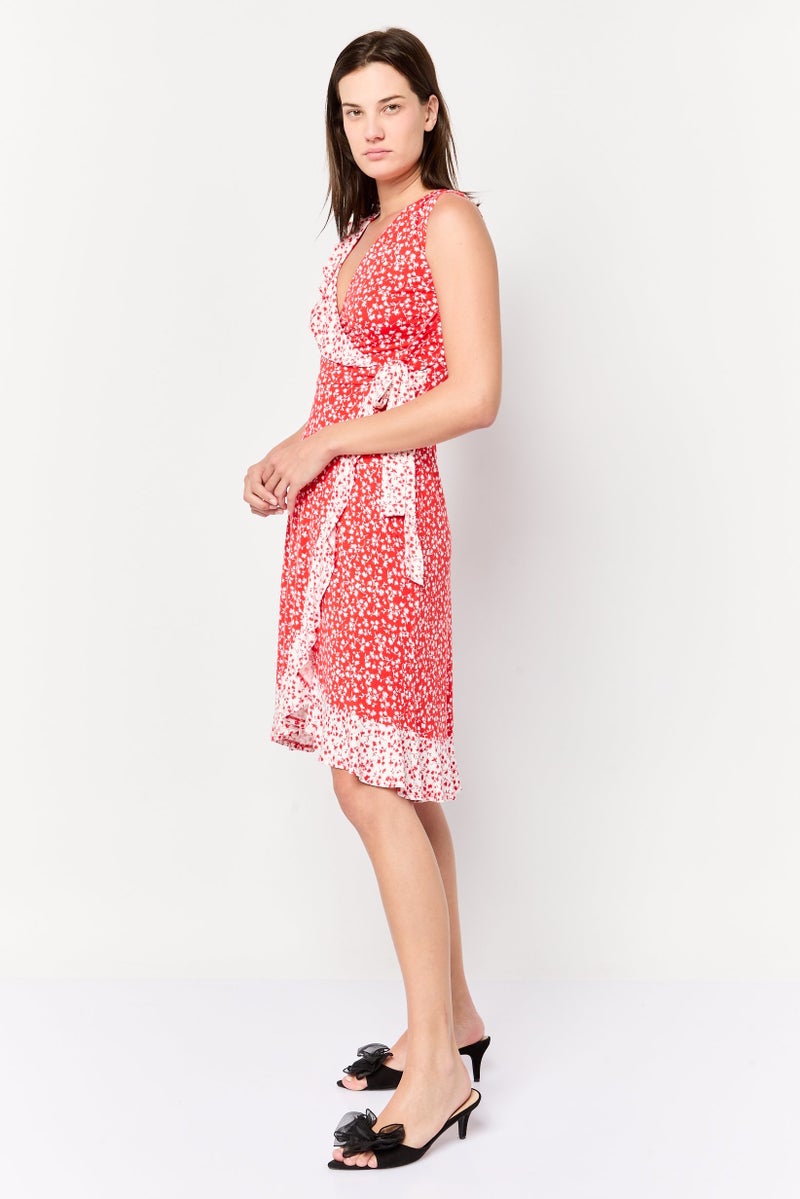 Phase Eight Women Floral Print Wrap Dress, Red - Image 3