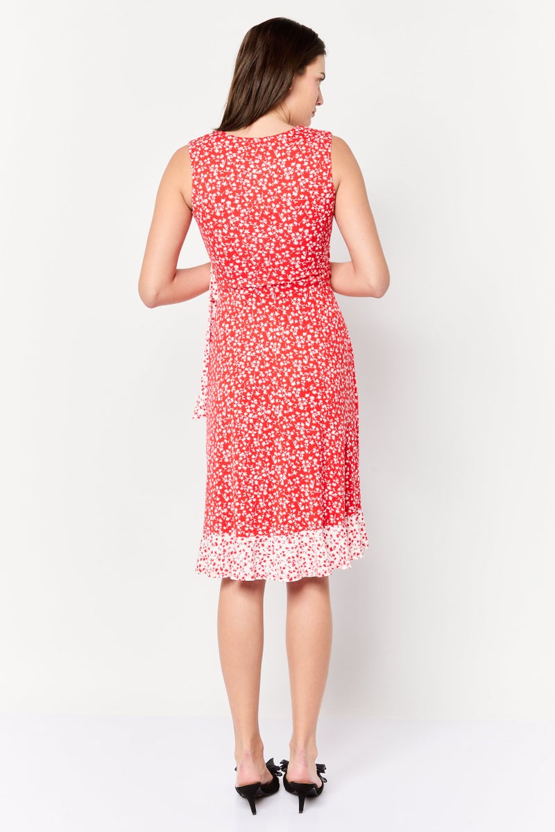 Phase Eight Women Floral Print Wrap Dress, Red - Image 2