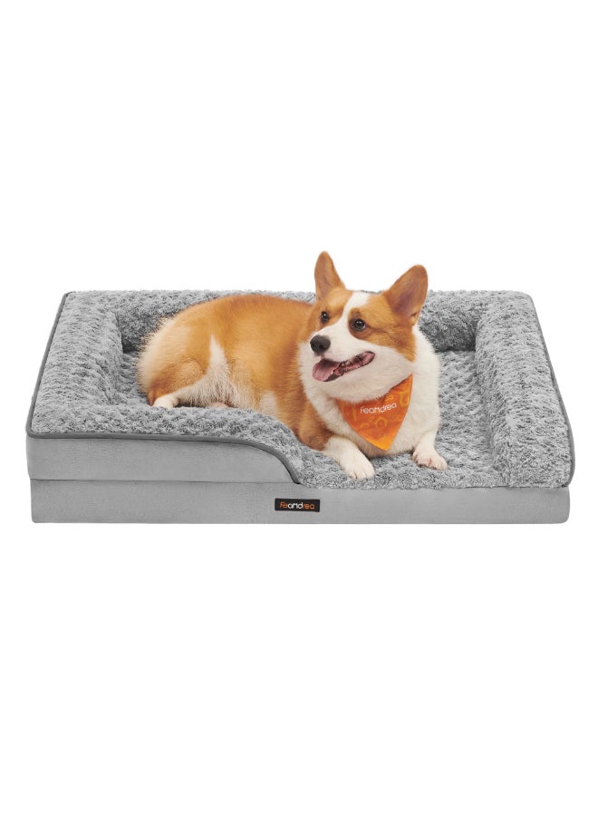 FEANDREA Orthopedic Dog Bed for Large Dogs, Memory Foam Dog Bed Sofa Pet Couch with Sides, Removable Washable Cover and Waterproof Liner, 91 x 68 x 16 cm, Dove Grey - Image 1