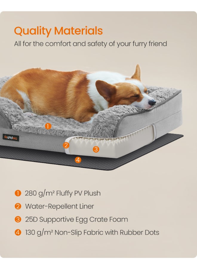 FEANDREA Orthopedic Dog Bed for Large Dogs, Memory Foam Dog Bed Sofa Pet Couch with Sides, Removable Washable Cover and Waterproof Liner, 91 x 68 x 16 cm, Dove Grey - Image 5