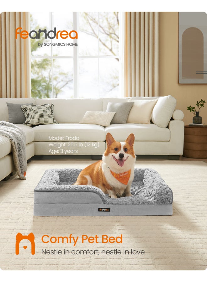 FEANDREA Orthopedic Dog Bed for Large Dogs, Memory Foam Dog Bed Sofa Pet Couch with Sides, Removable Washable Cover and Waterproof Liner, 91 x 68 x 16 cm, Dove Grey - Image 2