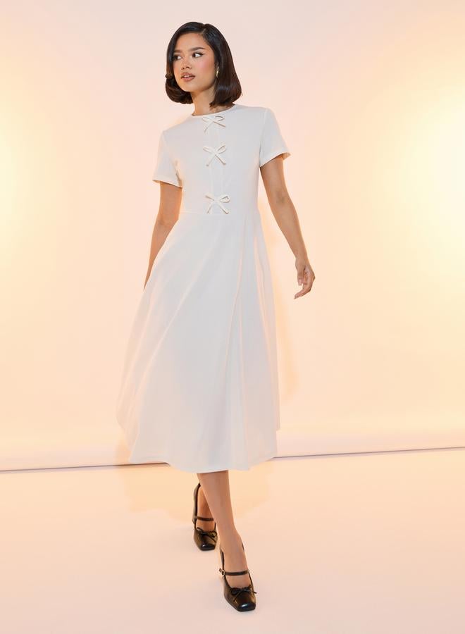 Take Two Bow Accent Round Neck A-Line Midi Dress - Image 4