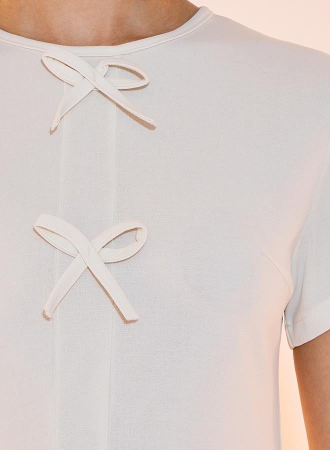 Take Two Bow Accent Round Neck A-Line Midi Dress - Image 3