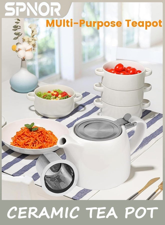Spnor Tea Pot, Ceramic Loose Leaf Teapot 500ml, Water Pot Infuser Strainer and Lid, Small Porcelain Tea Pot, Coffee Pot 18.6 Oz – White - Image 5