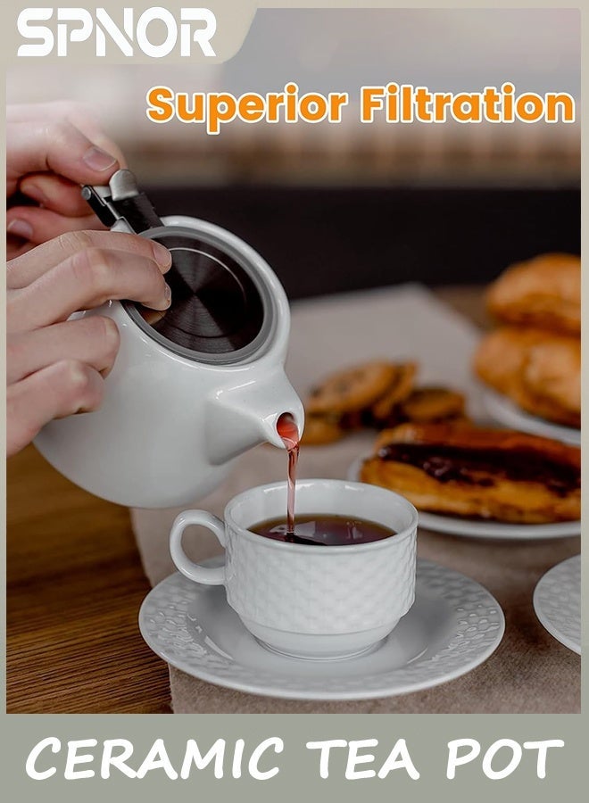 Spnor Tea Pot, Ceramic Loose Leaf Teapot 500ml, Water Pot Infuser Strainer and Lid, Small Porcelain Tea Pot, Coffee Pot 18.6 Oz – White - Image 4