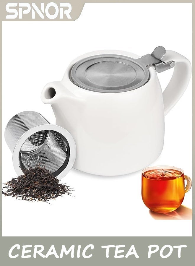 Spnor Tea Pot, Ceramic Loose Leaf Teapot 500ml, Water Pot Infuser Strainer and Lid, Small Porcelain Tea Pot, Coffee Pot 18.6 Oz – White - Image 1